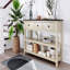 Console au design rétro, avec deux tablettes ouvertes, structure en bois de pin massif et pieds pour le salon-499004935
