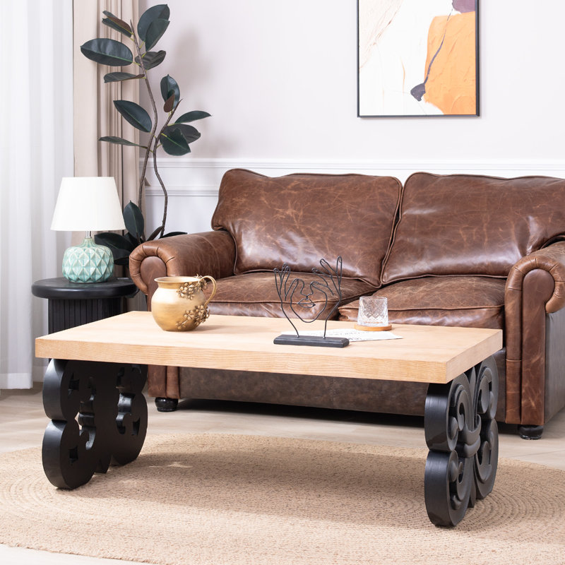 47" Floral Carved Coffee Table, Black