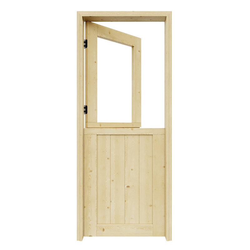 Qucik Assemble Jamb, Not Prehung, Unfinished Dutch Door, 1 Lite Half Clear Glass Split Single Door Slab With Latch and hardware kit