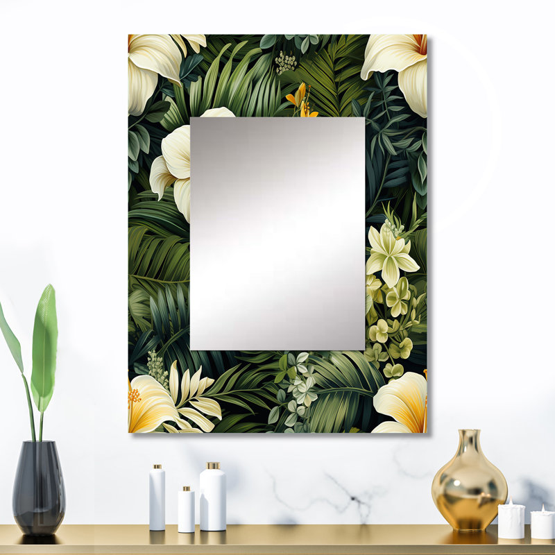 Cermenho Boho Botanical Oasis Palm - miroir décoratif tropical, botanique, miroir mural floral, impression d'art en métal