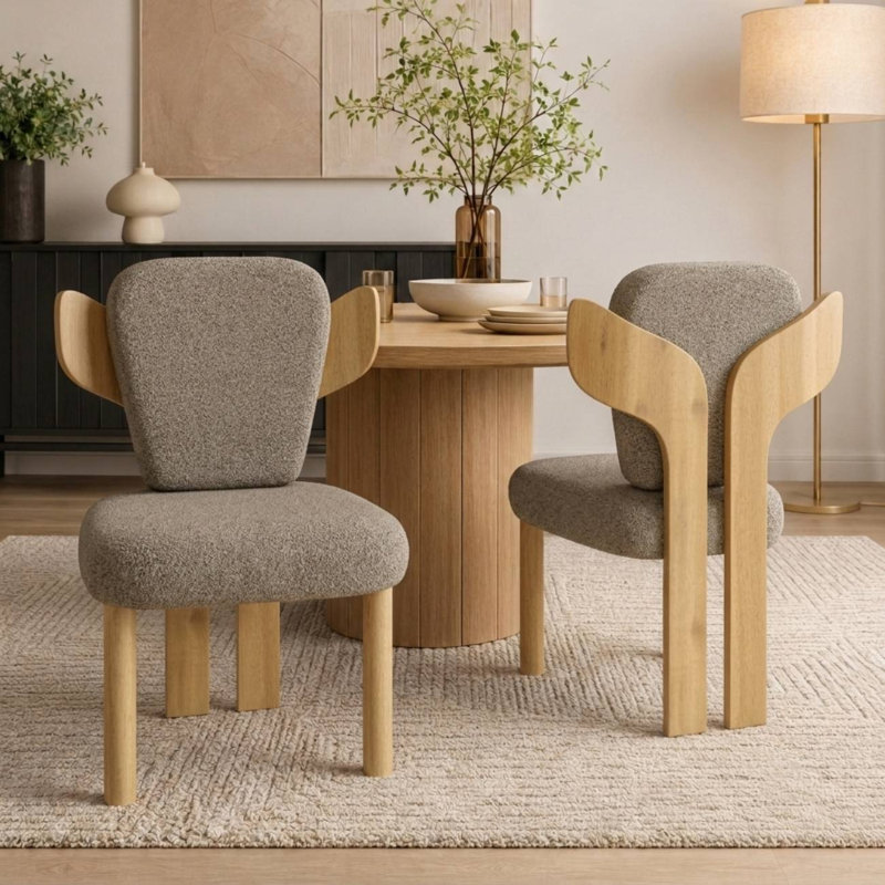Chaise d'appoint rembourrée avec pieds en bois Brayden (ensemble de 2), Bois naturel, Tanné