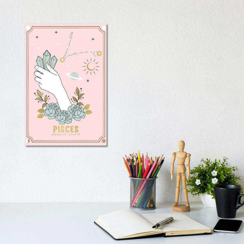 Pisces Zodiac Sign by Emanuela Carratoni - Wrapped Canvas Painting, 20.32 cm H x 30.48 cm W