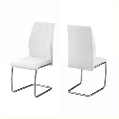 Ensemble de 2 chaises de salle à manger modernes et contemporaines pour adultes, hauteur 39 po, aspect cuir blanc neige, structure en métal chromé argenté pour la salle à manger de la cuisine
