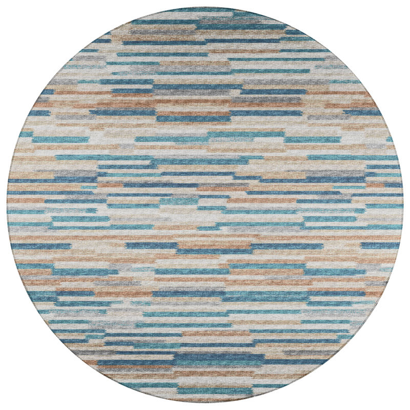 Chenille Washable Abstract Indoor / Outdoor Rug, Round 8'
