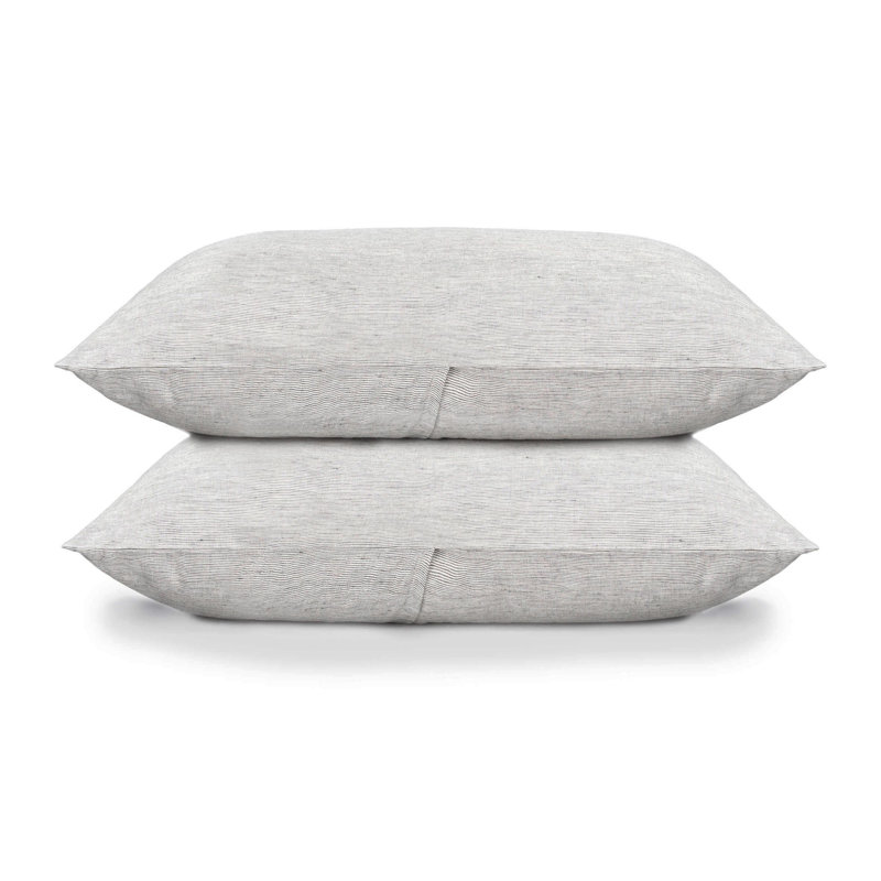 100% French Linen Pillowcase Set, King Pillowcase, Shadow Pinstripe