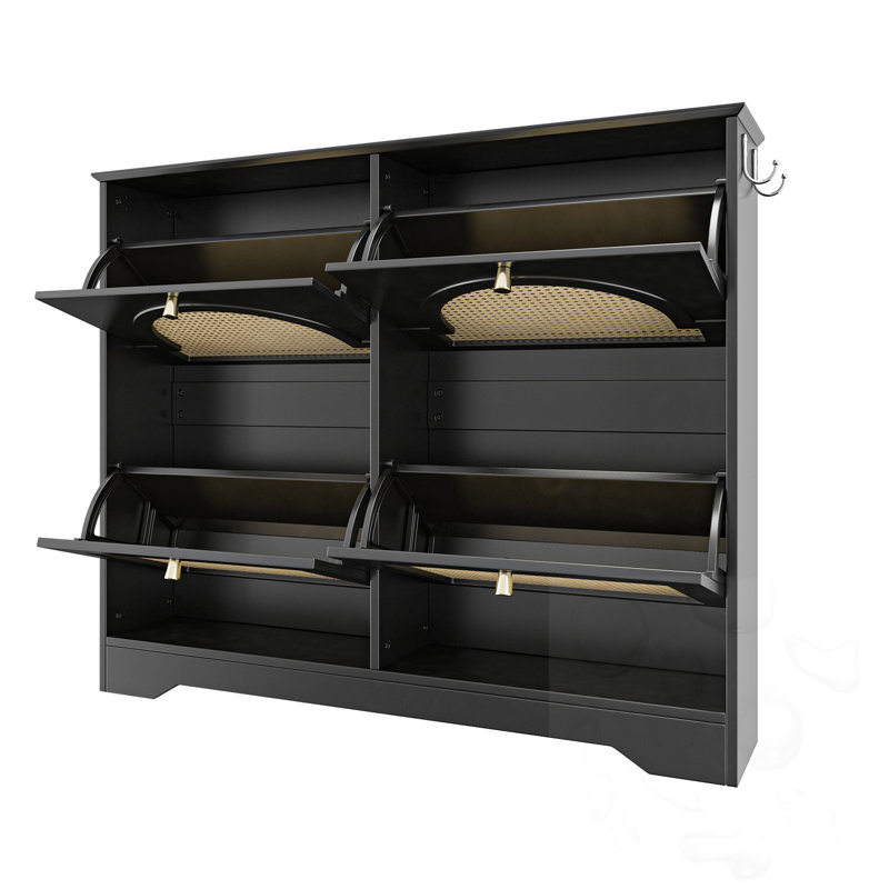 Shoe Cabinet With 4 Flip Drawers, Black