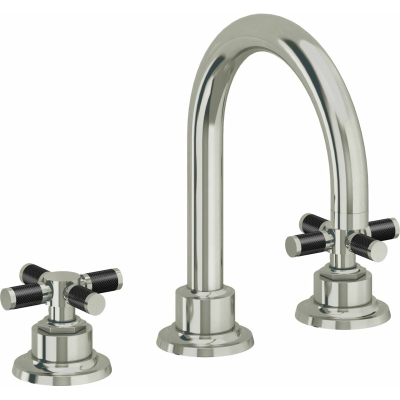 Descanso 8" Widespread Lavatory Faucet with Cross Carbon Fiber Handle and ZeroDrain, Polished Nickel