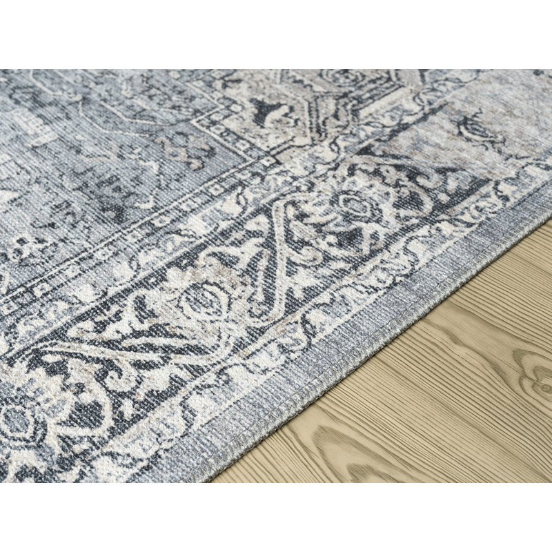 Lancaster Washable Gray Area Rug, Rectangle 2'7" x 7'3"