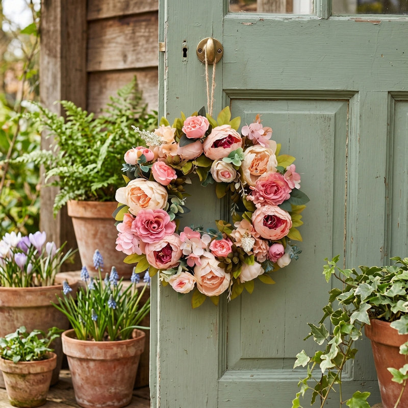 Couronne de pivoines 18 po, Rose