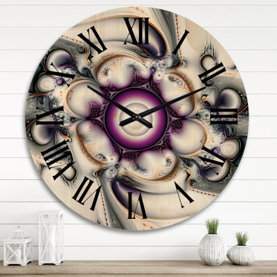 Fractal Journey in Purple and White - Fractals Oversized Wood Wall Clock