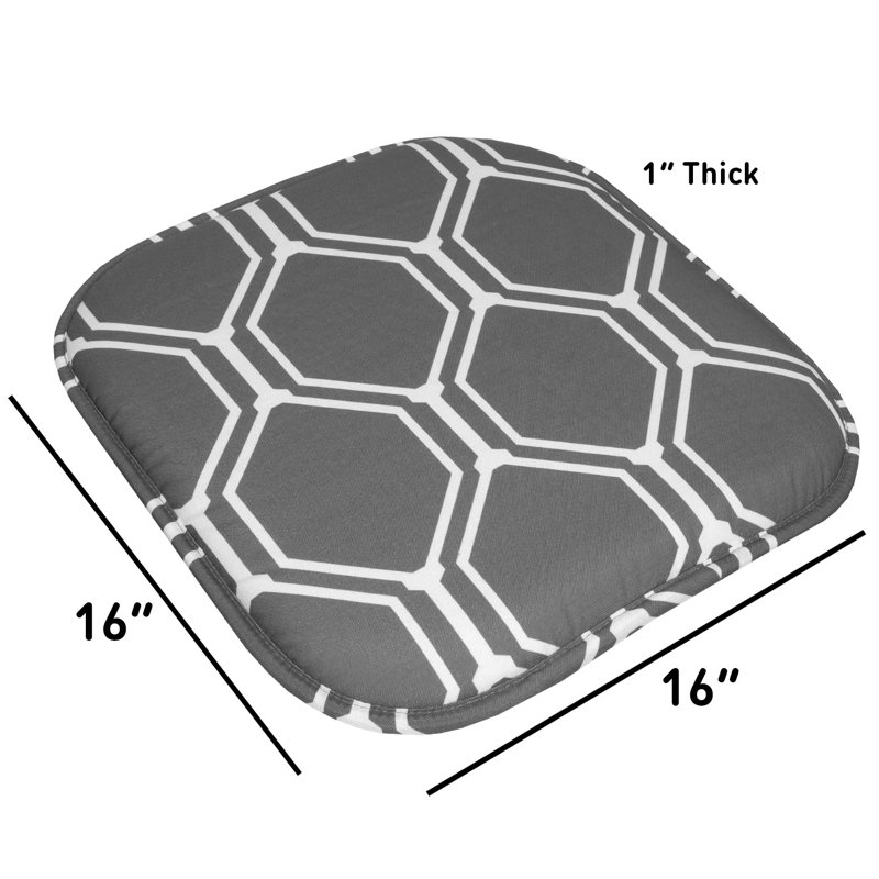Coussin de coussin de chaise en mousse viscoélastique hexagonale 16 po x 16 po Mirage, Gris / blanc, Paquet de 2