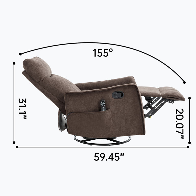 Liryn Traditional Heat Massage Recliner With 360° Swivel And Rocking Function, Brown