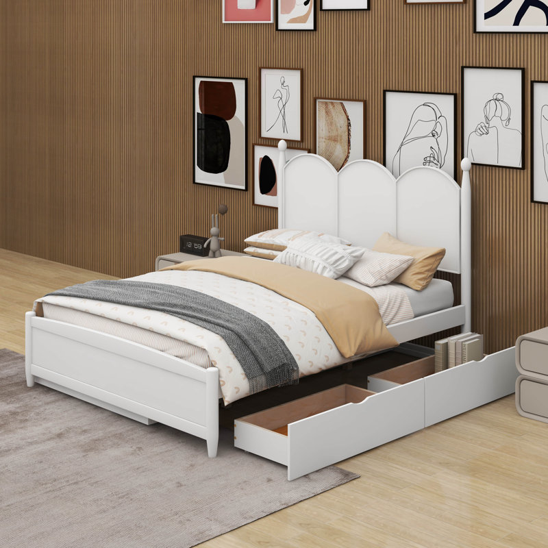Grand lit plateforme avec tiroirs et lit gigogne, White