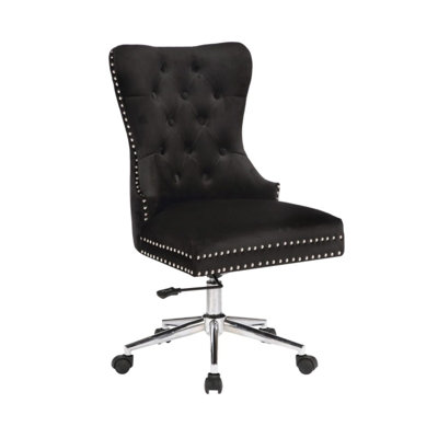 Brambach Velvet Tufted Task Chair – Adjustable Modern Office Seating with Wooden Frame