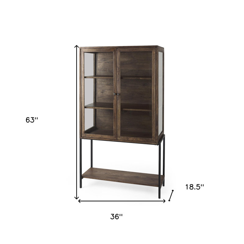 Vitrine 36 po en bois massif et métal brun et noir avec deux portes