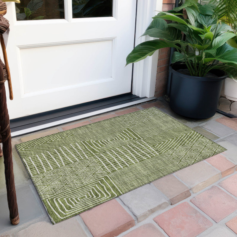  Machine Washable Indoor/Outdoor Chantille ACN990 Green Area Rug, Rectangle 1'8" x 2'6"