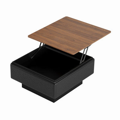 31 Inchs Lift Top Coffee Table For Living Room,Mid Century Modern Coffee Table With Hidden Storage,Square Center Table, Black And Brown Top