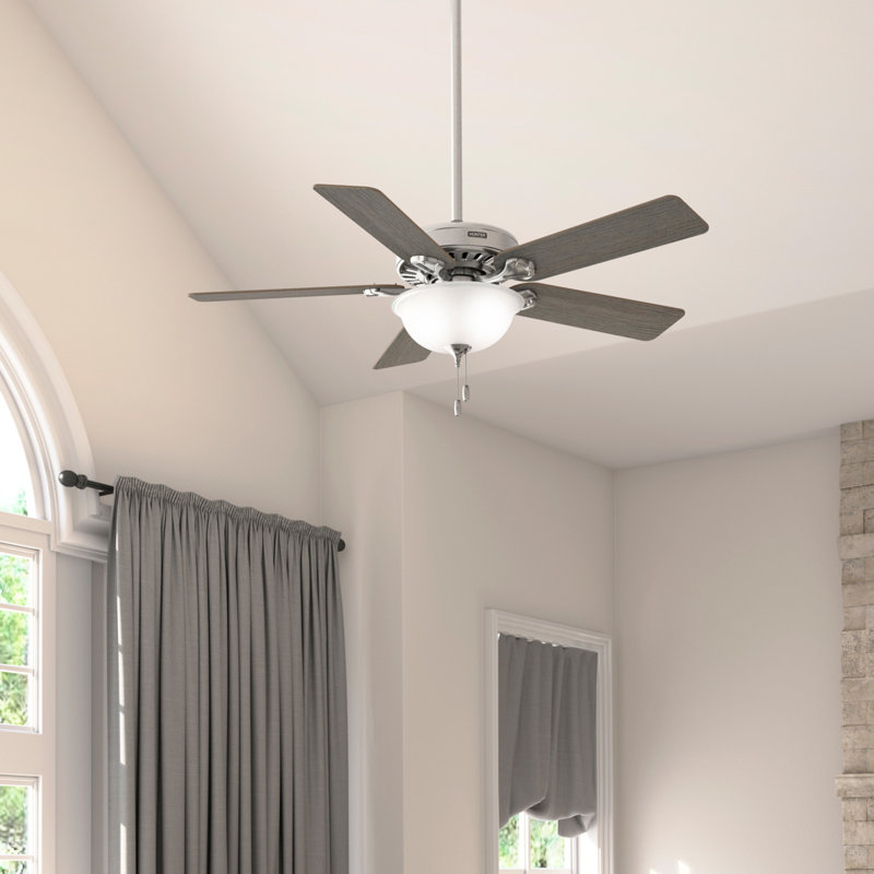 Hunter 52 Inch Pro's Best Energy Star® Ceiling Fan With Lights And Pull Chains, Nickel, Dark Brown Wood/Espresso Wood