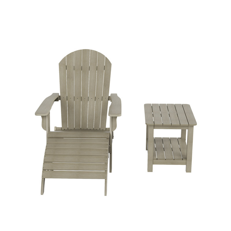 Chaise Adirondack pliante en plastique avec repose-pieds et table Arrlo, Gris patiné