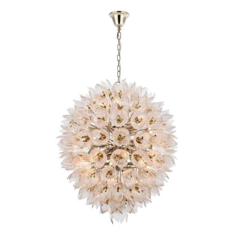 Lustre en verre Murano Glorya, H 22 po x l 17 po x P 17 po, Givré, Argent antique