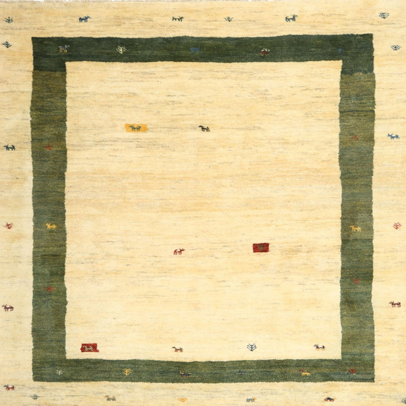 Tapis abstrait vert / beige Guarascio, Carré 6 pi