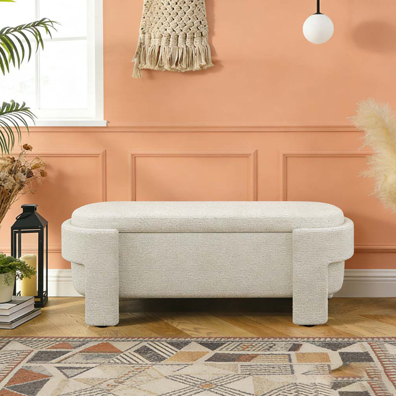 Banc rembourré en lin avec grand espace de rangement, Beige