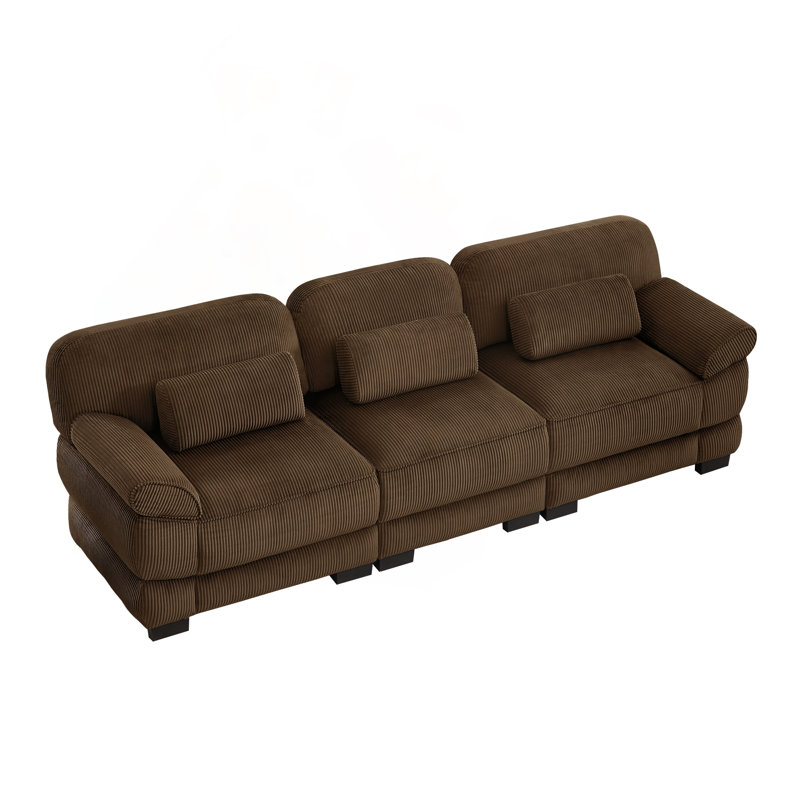 Canapé modulaire 3 places en velours côtelé et accoudoirs convertibles, 104" W, Brown Corduroy