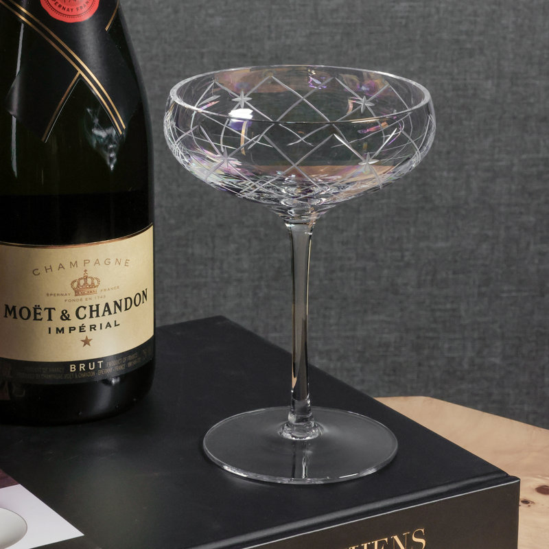 Audrey 4-Piece Set Hand Etched Coupe Glasses, Clear Lustre
