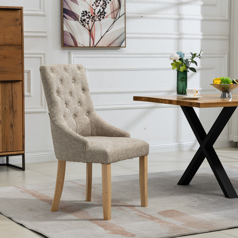 Ravenna 47cm H Linen Upholstered Full Back Dining Chair, Light Brown