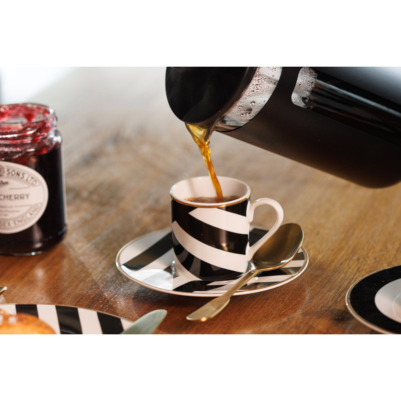 Mikasa Luxe Deco Geometric Stripe China Espresso Cups and Saucers, 100ml
