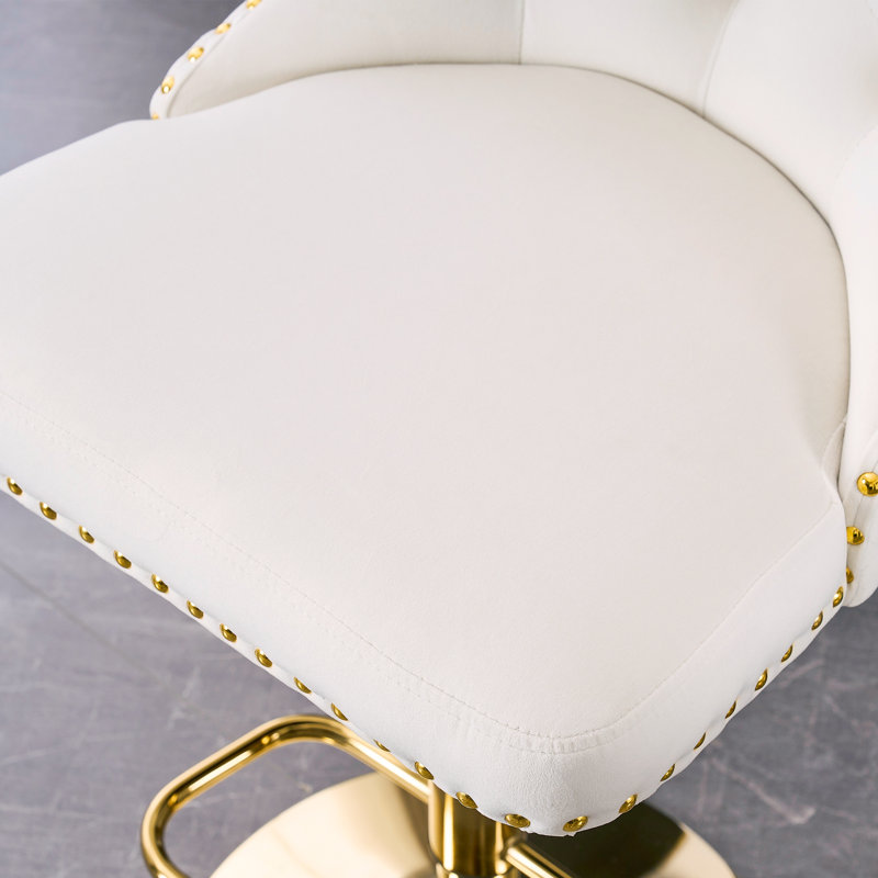 Swivel Upholstered Adjustable Height Counter Stool with Metal Frame, Gold, Cream