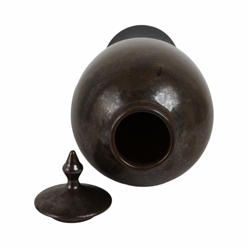 Elegant Ceramic Lidded Floor Vase Jar for Home Decor - Sculptural Tall Flower Vase Accent for Living Room, Entryway, and Corner Styling - Tan