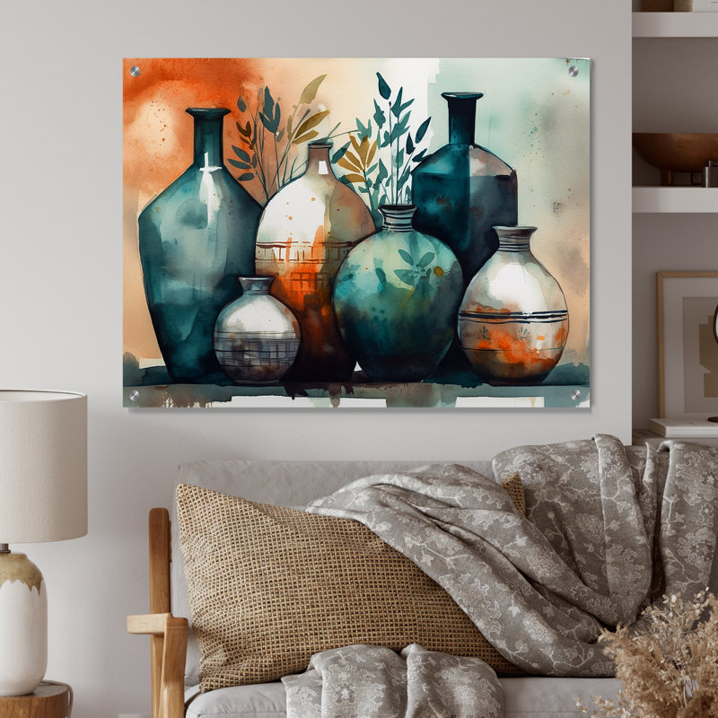 Art mural moderne vert et orange Boho Pottery II - Boho Pottery, H 12 po x l 20 po