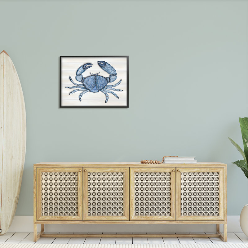 Crabe bleu détaillé granuleux, H 24 po x l 30 po x P 1,5 po, Giclée encadrée noir minuit