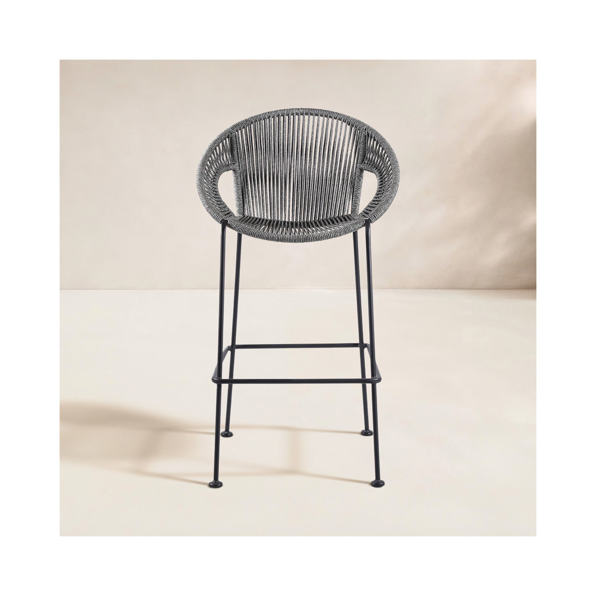 Champlost Outdoor Patio Steel Counter or Bar Stool with Rope, 26", Gray Rope