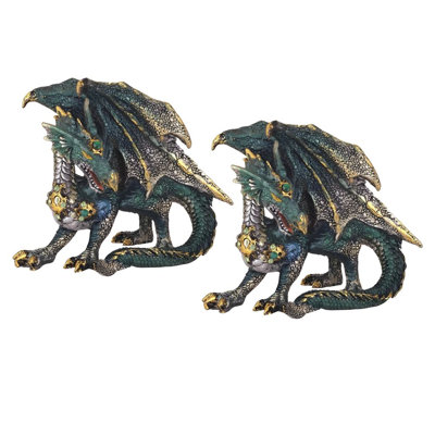 "Ensemble de 2 pièces" ICE ARMOUR 4 "Figurine de statue de dragon vert ornement maison / décor de chambre et idées de cadeaux parfaits pour le réchauffement de la maison, les fêtes et les anniversaires