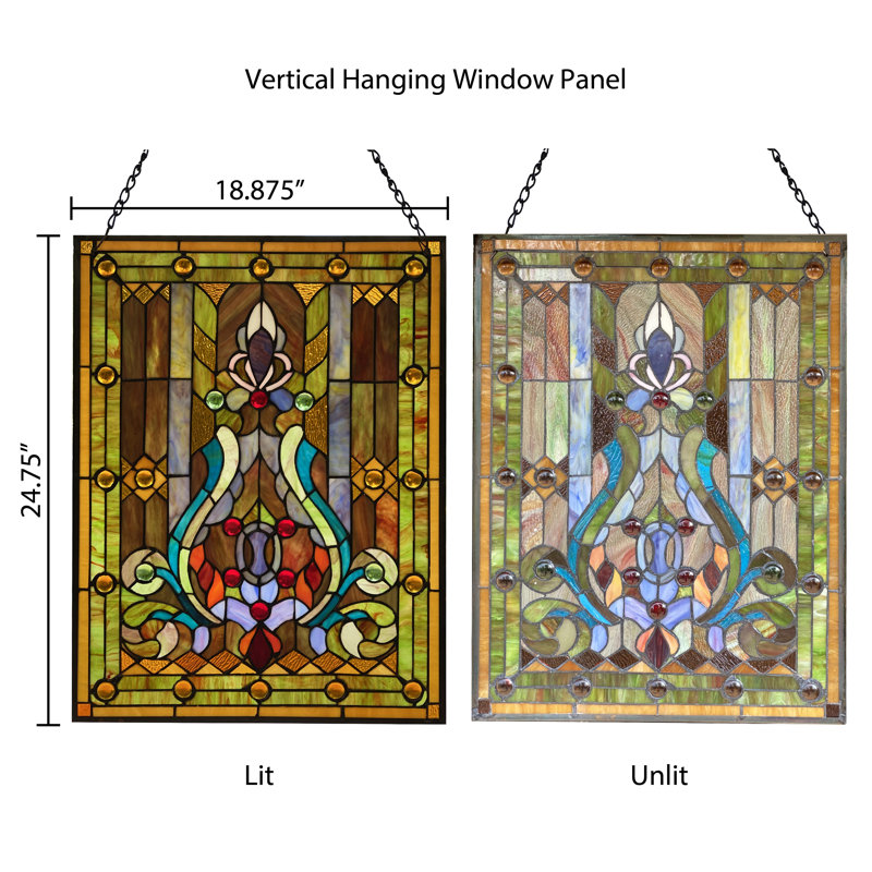 24.75"H Fleur de Lis Tiffany Style Stained Glass Window Panel