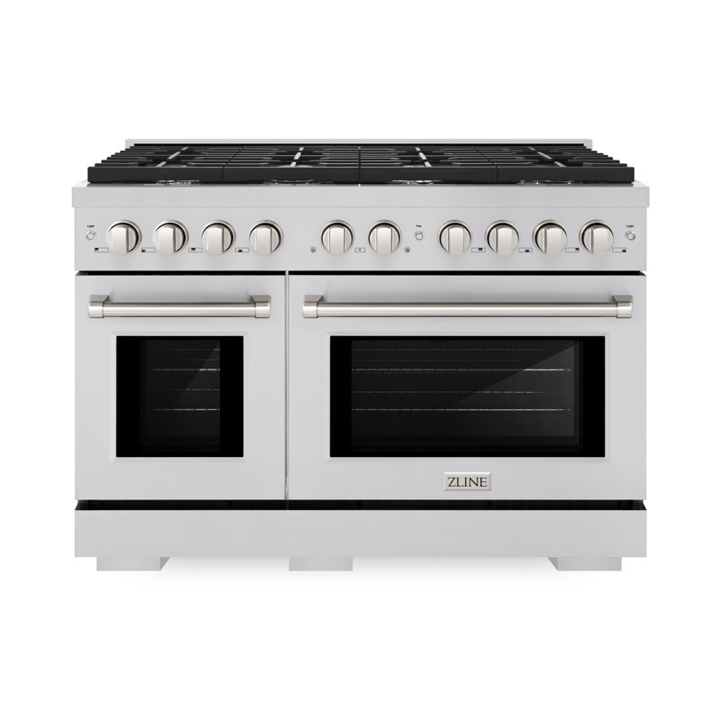 ZLINE 48" Paramount Double Oven Dual Fuel Stainless Steel Range w/ 8 Burner Gas Cooktop (SDR48), Stainless Steel
