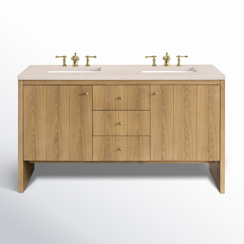 Hudson 60'' Double Bathroom Vanity with Top, Charcoal Soapstone, 8" Widespread, Light Natural Oak