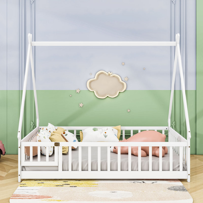  Lit double en bois avec porte, Blanc