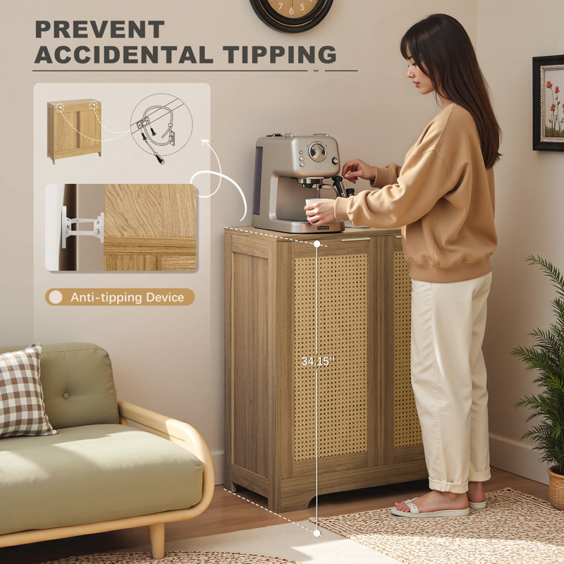 Beige Rattan Door Sideboard Set with Adjustable Shelves