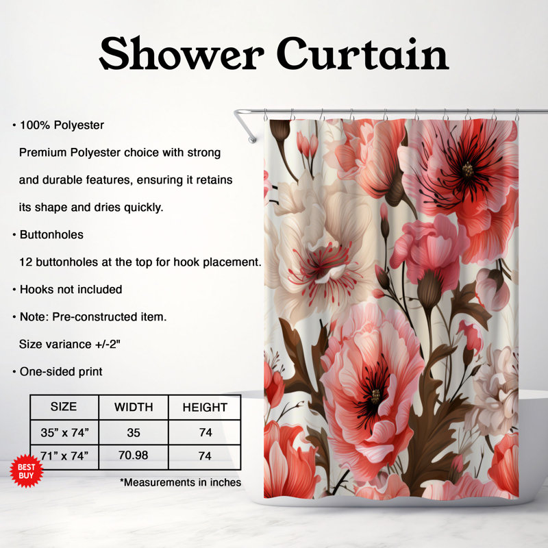 Rideau de douche Sweet Carnation, H 74 po x l 71 po