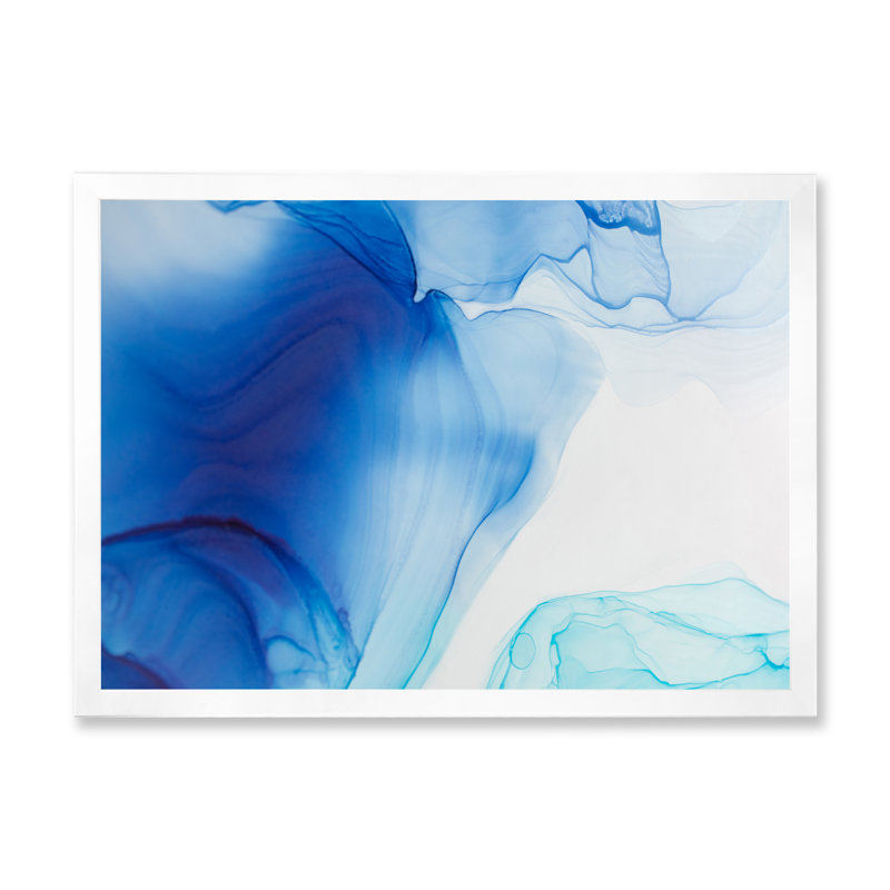 «Gray and Blue Marble Waves II», reproduction sur toile flottante, H 8 po x l 12 po x P 1 po, Cadre photo blanc