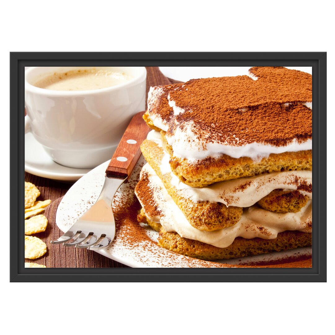 Gerahmtes Wandbild Leckeres Dessert mit Kaffee