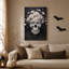 Art mural en toile blanche crâne floral blanc sur fond texturé foncé Halloween-1013933210
