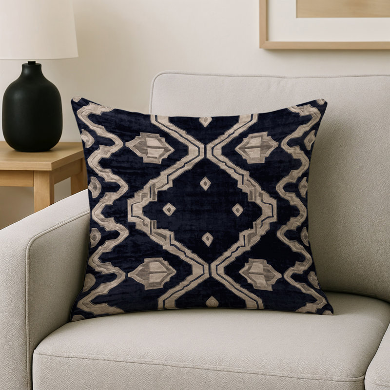 Coussin décoratif intérieur et extérieur Modern, Gris géométrique 34, Carré 18 po