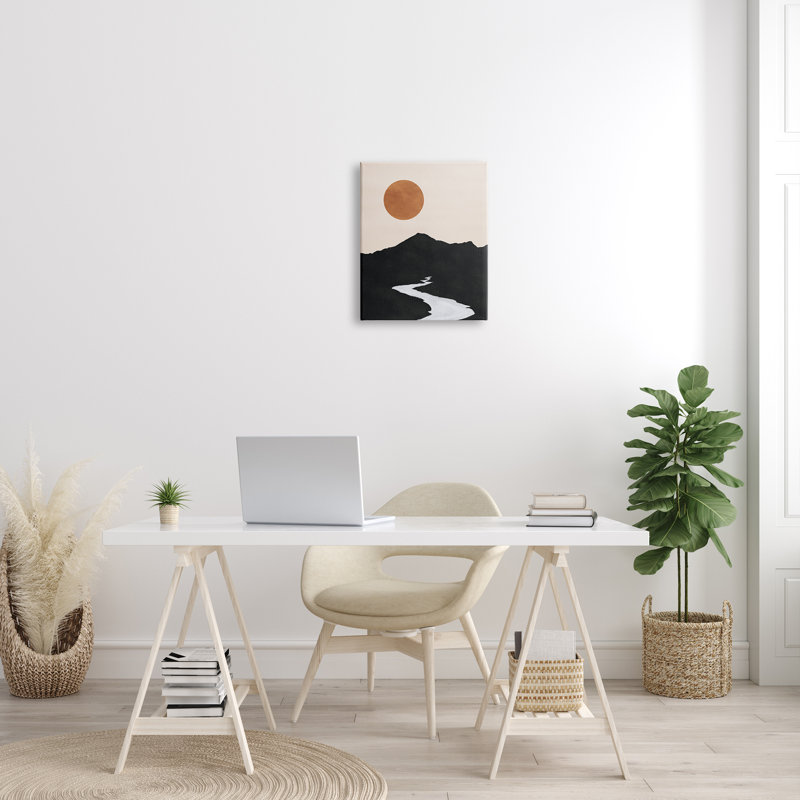 Le ruisseau qui recule dans le soleil ocre des montagnes par JJ Design House LLC - Peinture, H 20 po x l 16 po x P 1,5 po