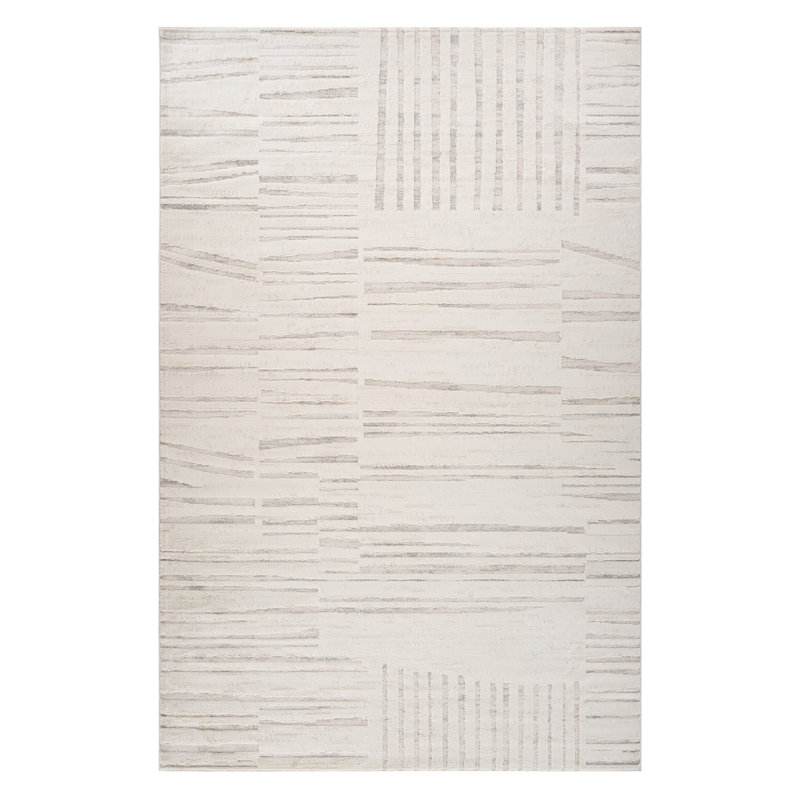 Tapis gris et beige 5 pi x 8 pi à motif géométrique délavé