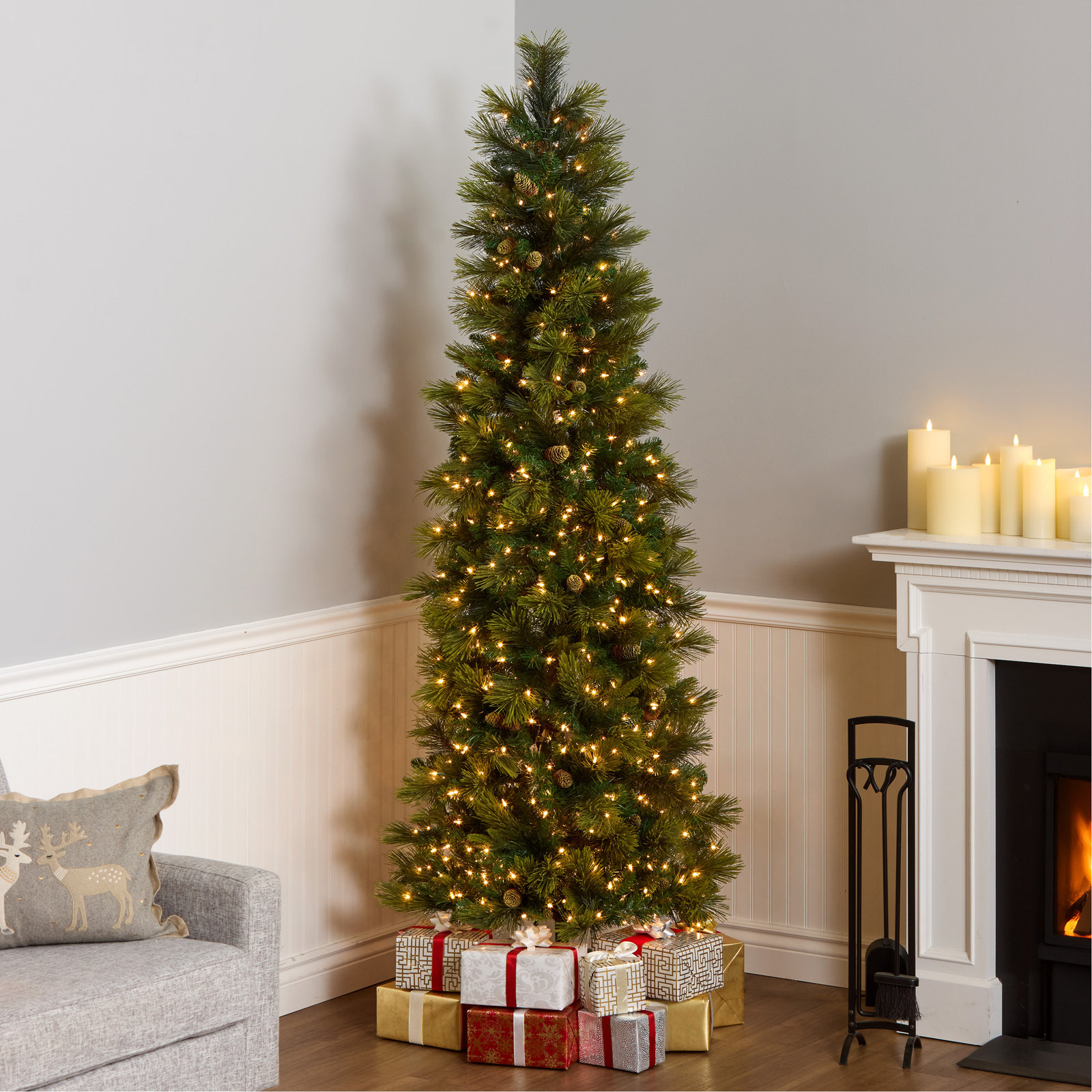 Slim Pre-Lit Pine Tree, 7.5'