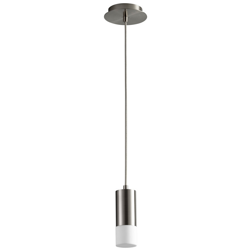 Luminaire suspendu cylindrique à 1 lumière DEL Gathard, Nickel satiné, H 9,75 po x l 2,75 po x P 2,75 po, Opale mat